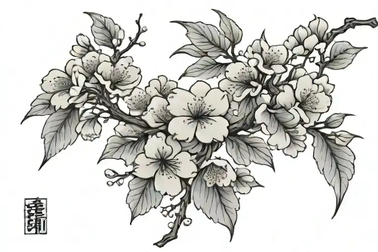 Cloud Japanese Leafs Cherry Blossom tattoo design idea