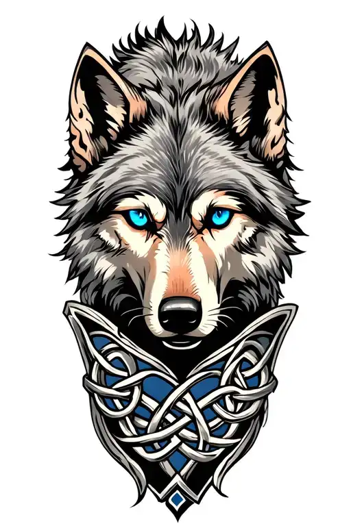 wolf with blue eyes on armor tattoo design featuring Celtic trinity knot  tattoo design idea