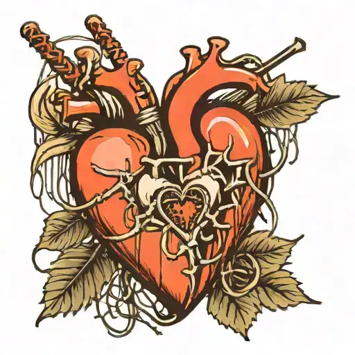 A bleeding heart wrapped in barbed wire black ink tattoo design idea