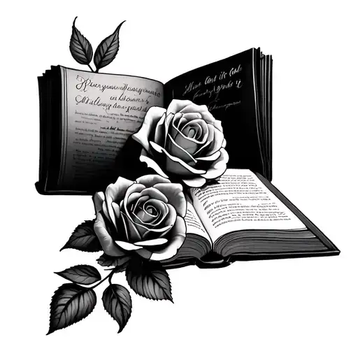 roses + books + photography tattoo design idea