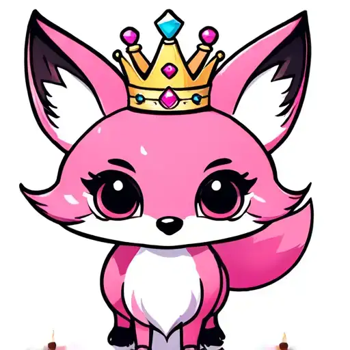 cute pink fox with a princess crown tattoo design idea