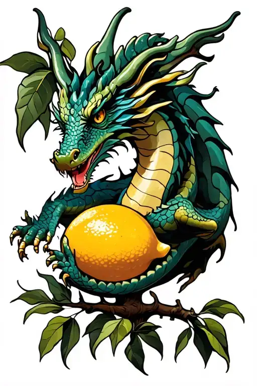 dragon in a lemon tree intertwined tattoo design idea