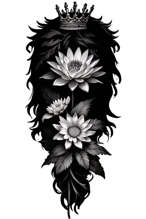 Create me a tattoo using Phillipians 4:13 using lotuses dahila flowers and aster flowers. Along with Jesus crown intertw tattoo design idea