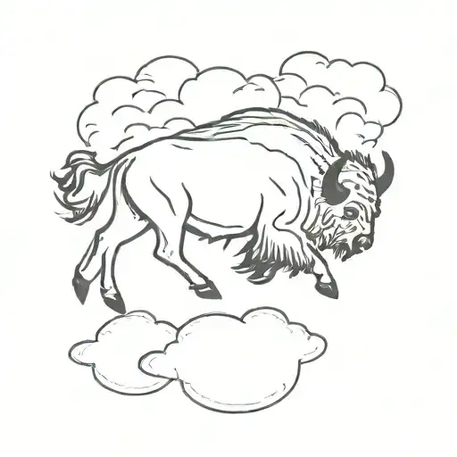4 bison running into a storm clouds tattoo design idea