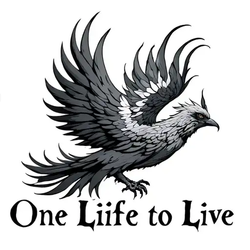 A phoenix rising from the ashes, intertwined with the words 'One Life to Live', symbolizing resilience  tattoo design idea