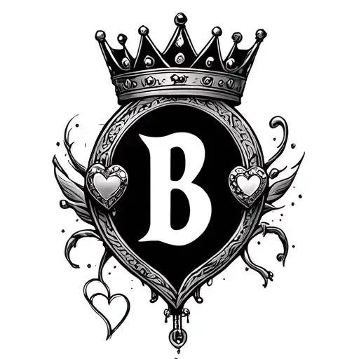 letter B with a crown and heart shaped lock tattoo design idea