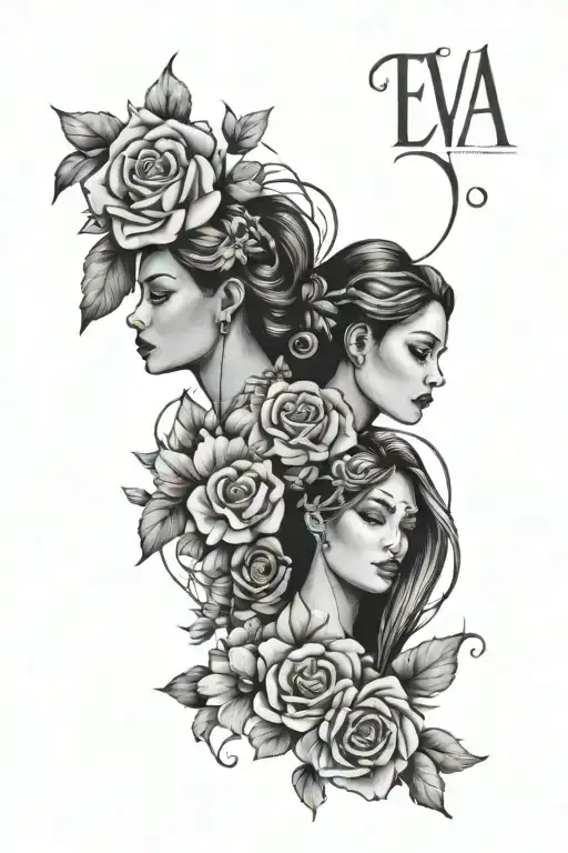 Eva, Ada, Maria, Olivia names incorporated tattoo design idea
