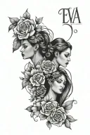 Eva, Ada, Maria, Olivia names incorporated tattoo design idea