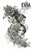 Eva, Ada, Maria, Olivia names incorporated tattoo design idea
