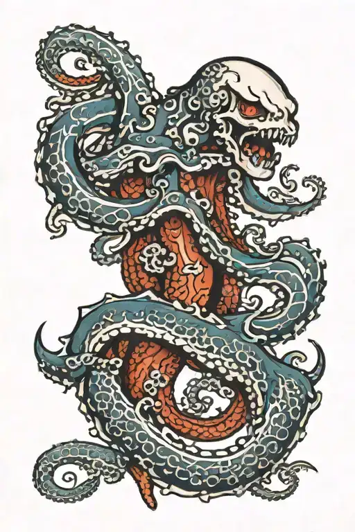octopus holding a shark tattoo design idea