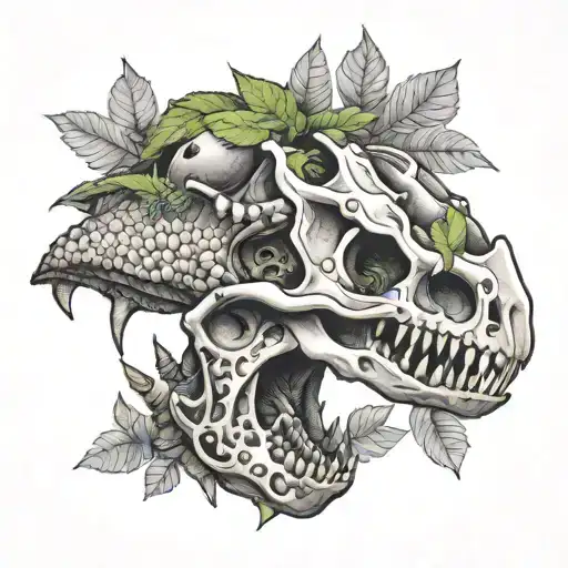 Ankylosaurus skull adorned with plants intertwined tattoo design idea