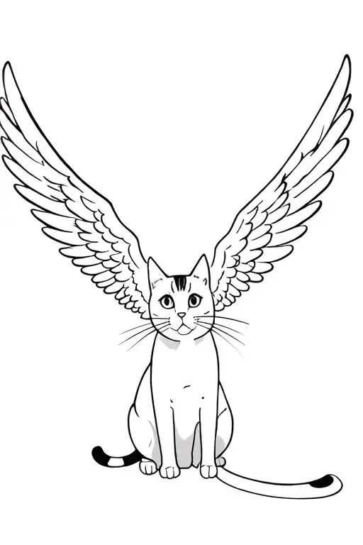 cat looking up with angel wings spread tattoo design idea