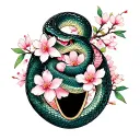 planchette snake slithering and japanese cherry blossoms tattoo design idea