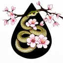 planchette snake slithering and japanese cherry blossoms tattoo design idea