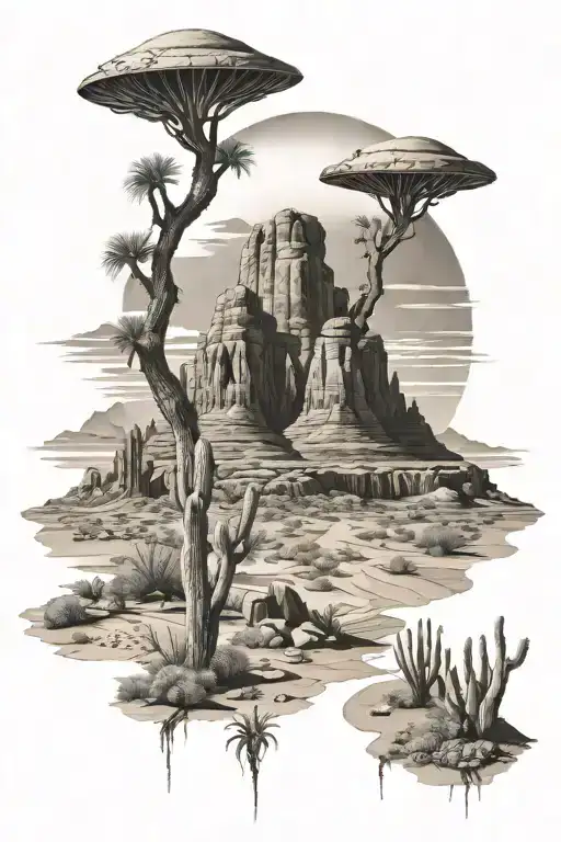 Arizona alien desert landscape tattoo design idea