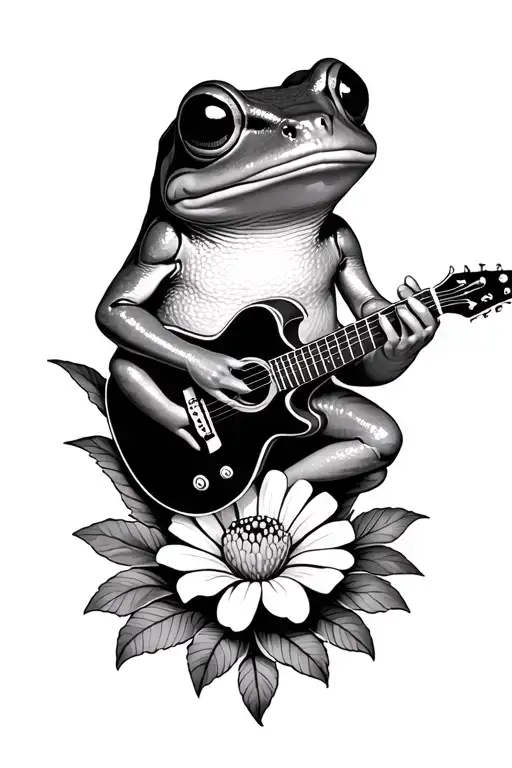 coqui frog playing guitar while laying on a flower tattoo design idea