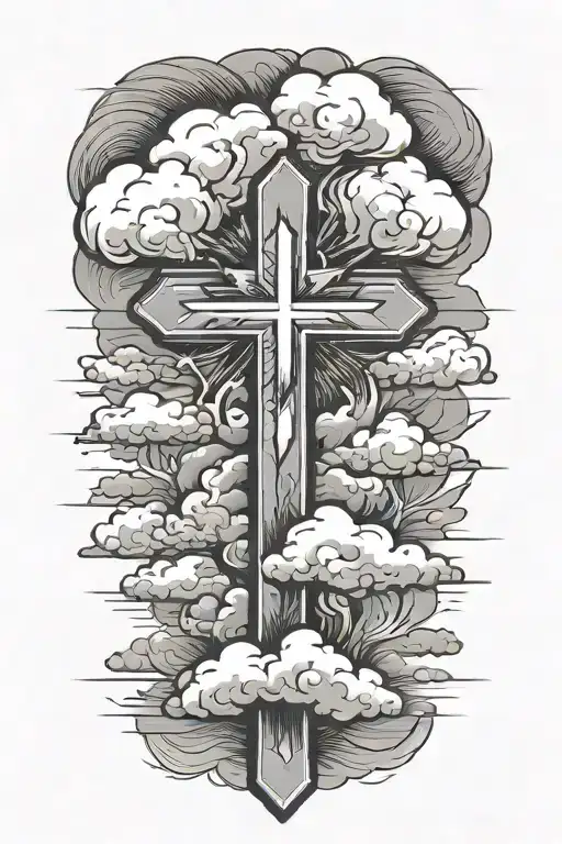 Dense clouds, small cross, 180, modern tattoo design idea