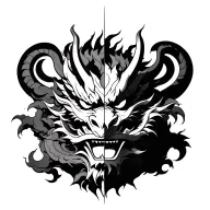 oni mask split in half with dragon wrapped around in clouds  tattoo design idea