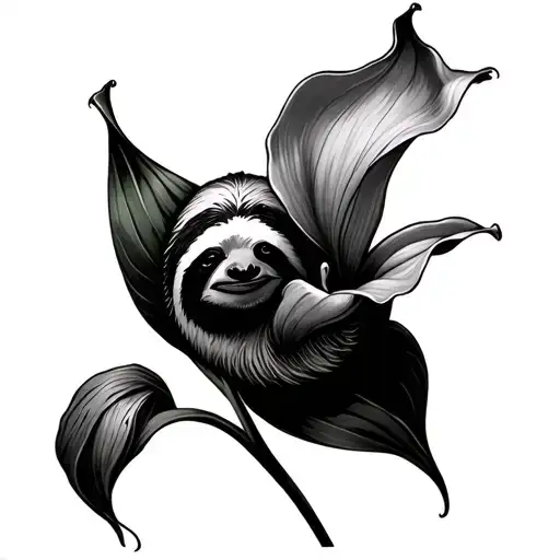 sloth holding calla lily tattoo design idea