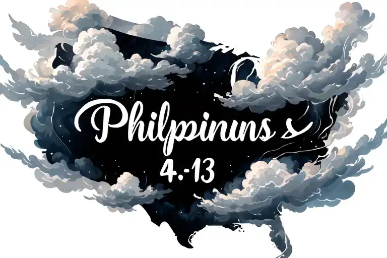 Philippians 4:13 written in cursive and clouds surrounding tattoo design idea