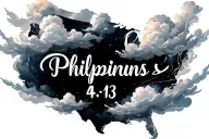 Philippians 4:13 written in cursive and clouds surrounding tattoo design idea