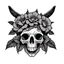Western style animal skull tattoo with flowers tattoo design idea