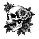 Western style animal skull tattoo with flowers tattoo design idea