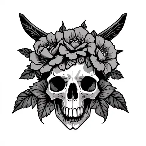 Western style animal skull tattoo with flowers tattoo design idea