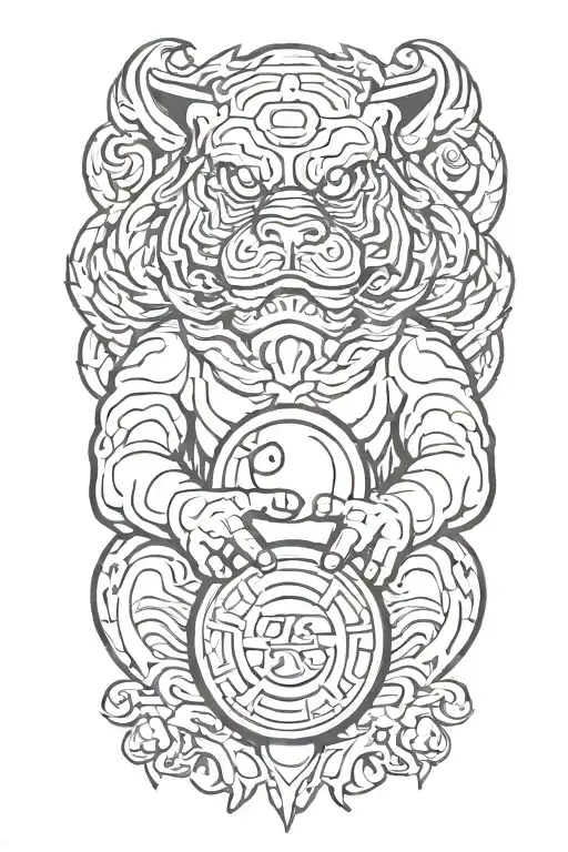fu dog holding an orb tattoo design idea