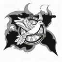 a dove holding a clock face and cross flying away tattoo design idea