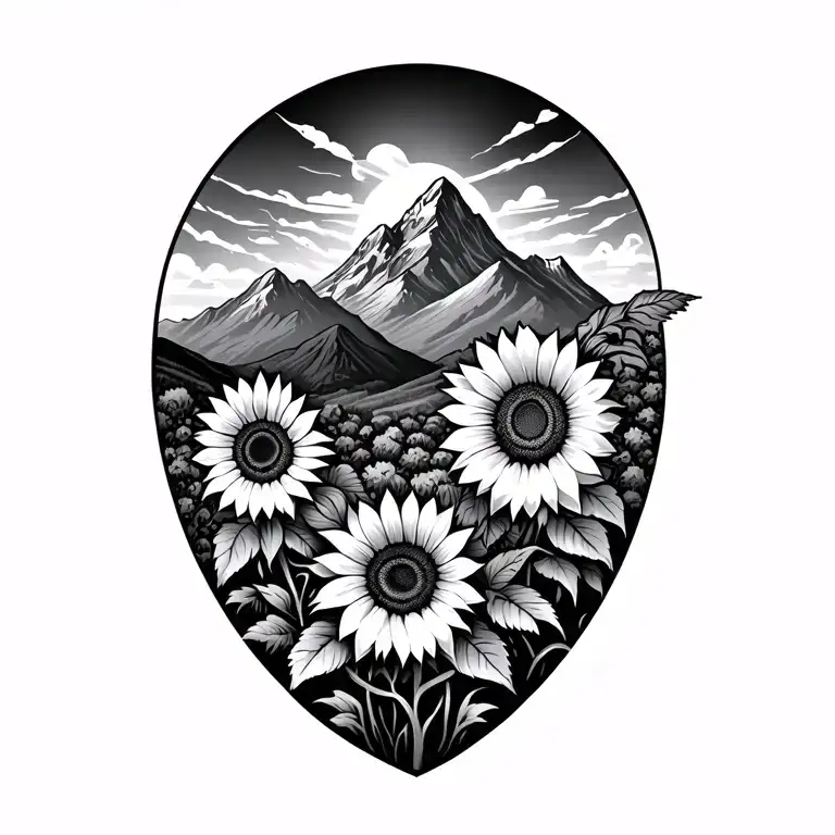 mountains and sunflowers tattoo design idea