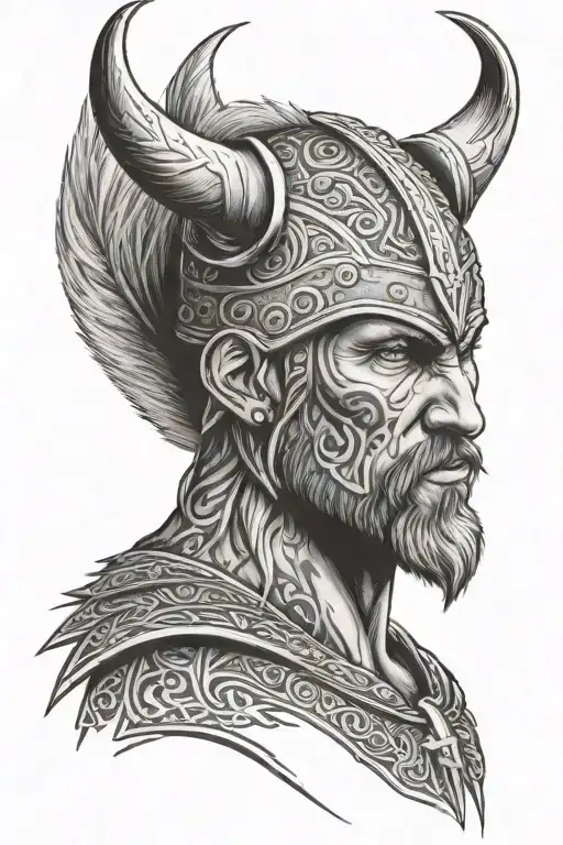 Viking wearing wolf hood and baby blue eyes tattoo design idea
