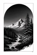 evergreen tree winding stream splits the mountain tattoo design idea