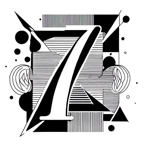 2 dimensional number 7, size 10 centimeters long by 5 centimeters wide,&nbsp; surrounded by random geometrical figures around tattoo design idea