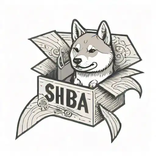 cartoon shiba dog inside a box with japanese letters tattoo design idea