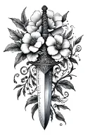 Maki dagger and flowers tattoo design idea
