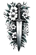 Maki dagger and flowers tattoo design idea