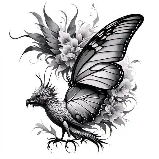 Butterfly and Phoenix tattoo design idea