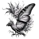 Butterfly and Phoenix tattoo design idea