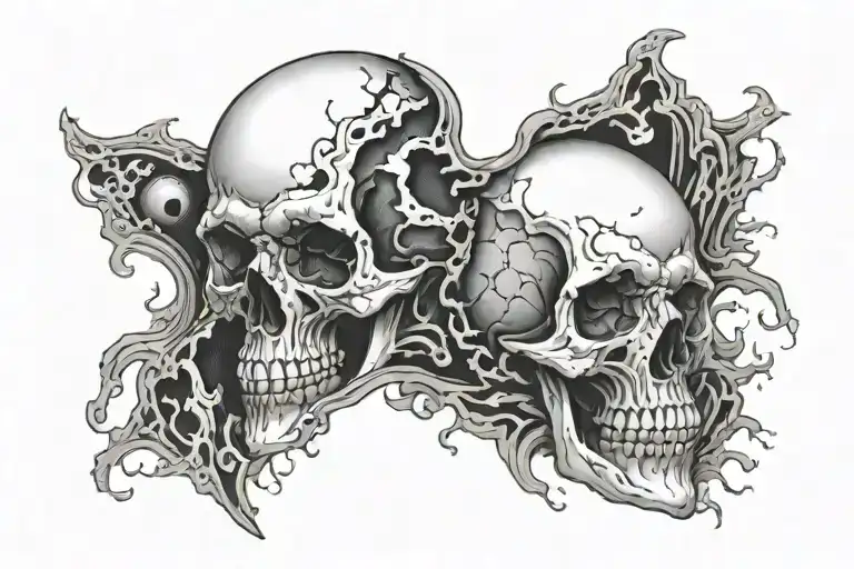 skull split in half with a black hole in it tattoo design idea