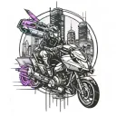 A cyberpunk-inspired tattoo featuring a futuristic car racing through a neon-lit city skyline, with elements of video game graphics and civil engineering details tattoo design idea