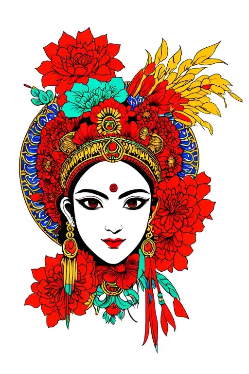 Indian Kirti face tattoo design idea