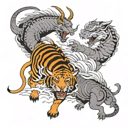 goat, tiger and dragon fighting each other tattoo design idea