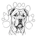 Rottweiler dog in paw print merged tattoo design idea