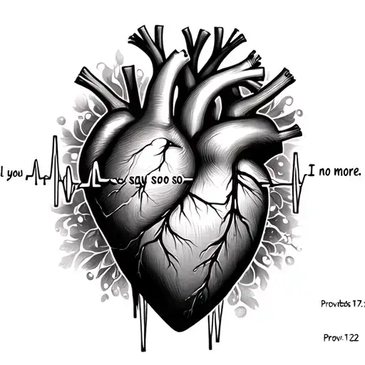 Three separate heart beats (EKG)  "I love you so say no more" intertwined around the heart beats. Proverbs 17:22 on uppe tattoo design idea
