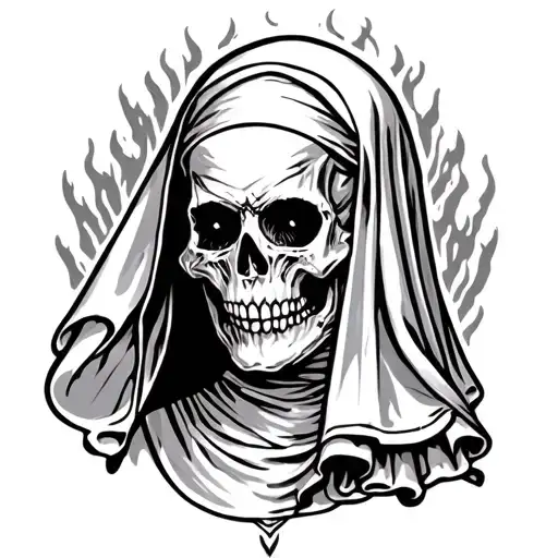 Spooky evil nun skull tattoo design idea