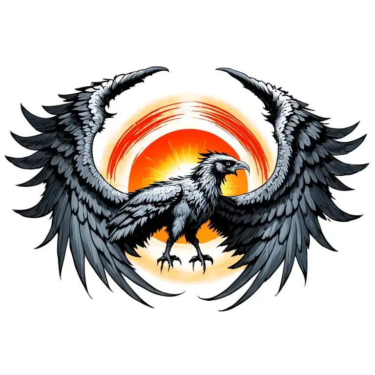 phoenix wings spread bright sunrise tattoo design idea