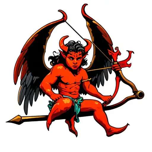 demon cupid with bow and arrow tattoo design idea