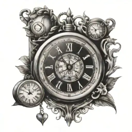 heart clock face tattoo design idea