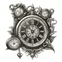 heart clock face tattoo design idea